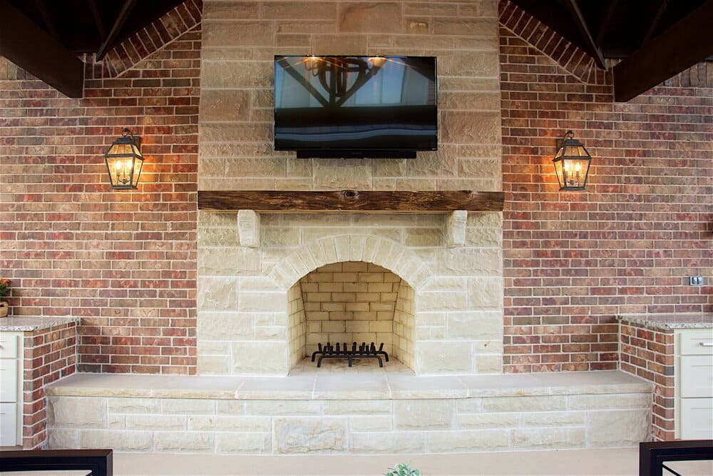 Television Mounted on Outdoor Fireplace